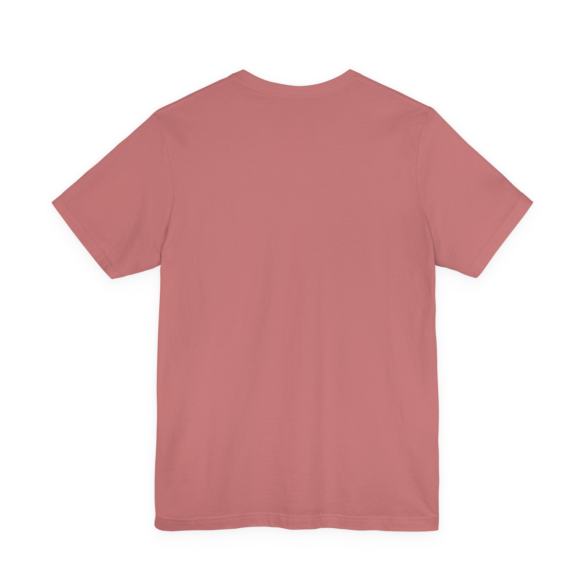 Mauve T-shirt, plain front with crew neck and short sleeves.