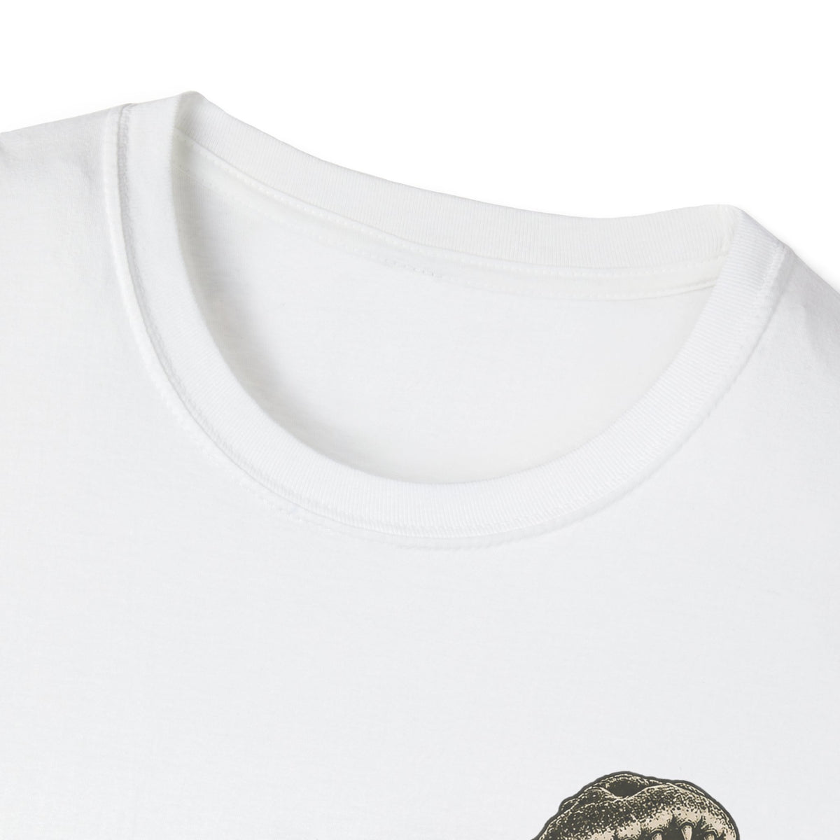 White crewneck T-shirt neckline close-up