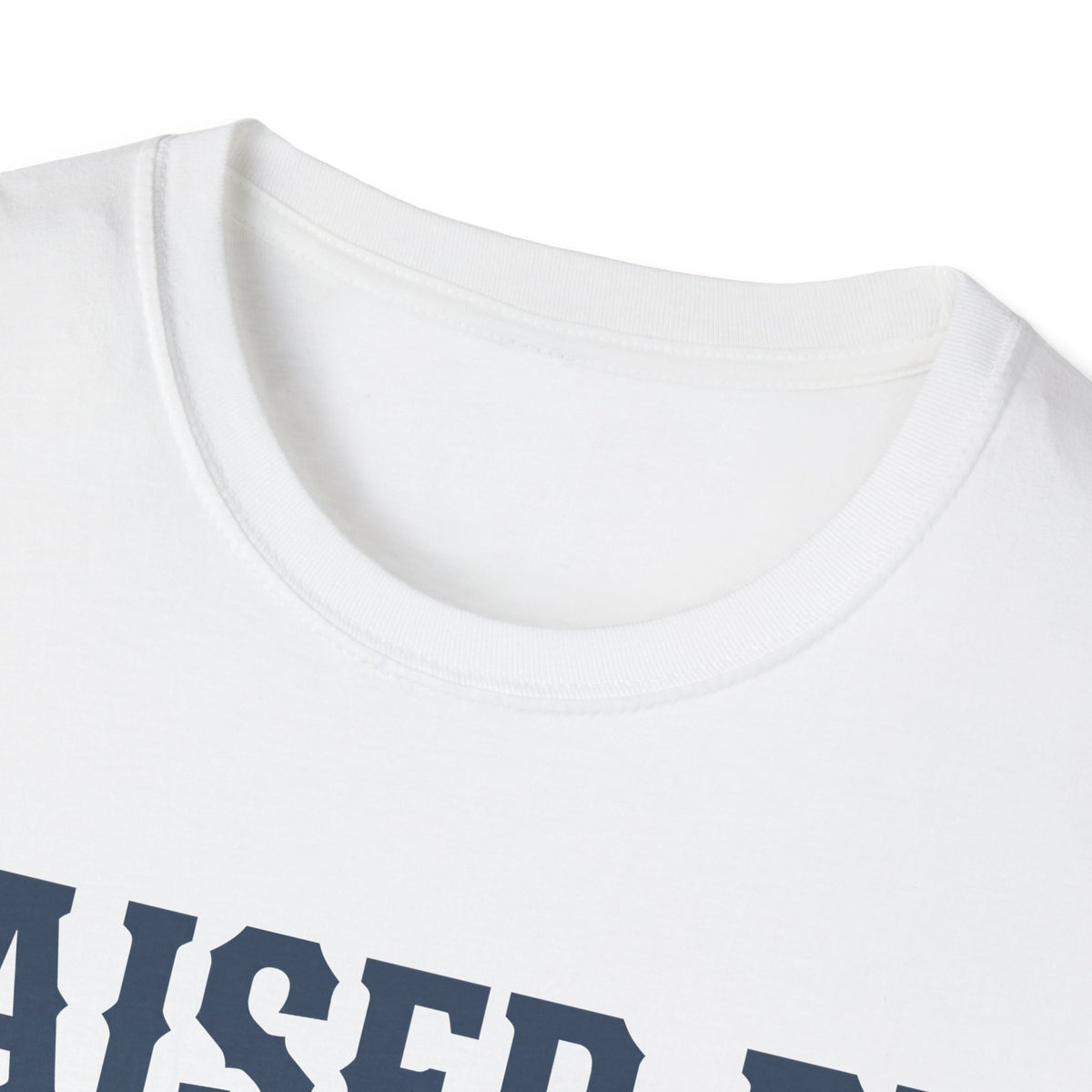White crewneck T-shirt neckline close-up