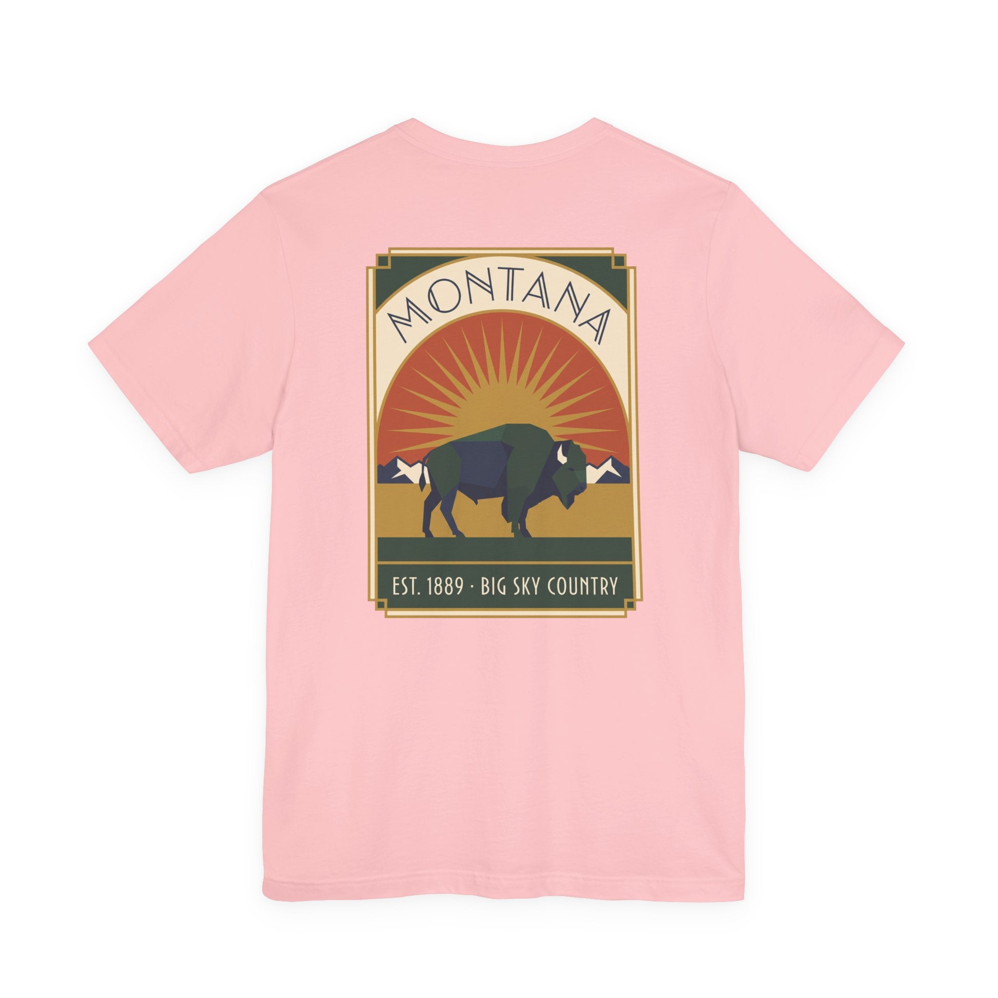 Light pink t-shirt with rectangular Montana bison graphic print on the chest