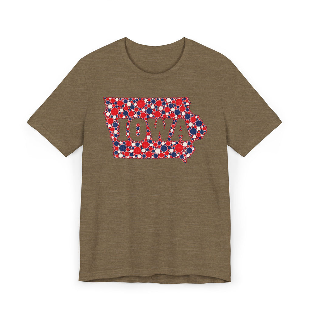 Iowa State Floral Pattern T-Shirt | Red White and Blue Iowa Outline Graphic Tee