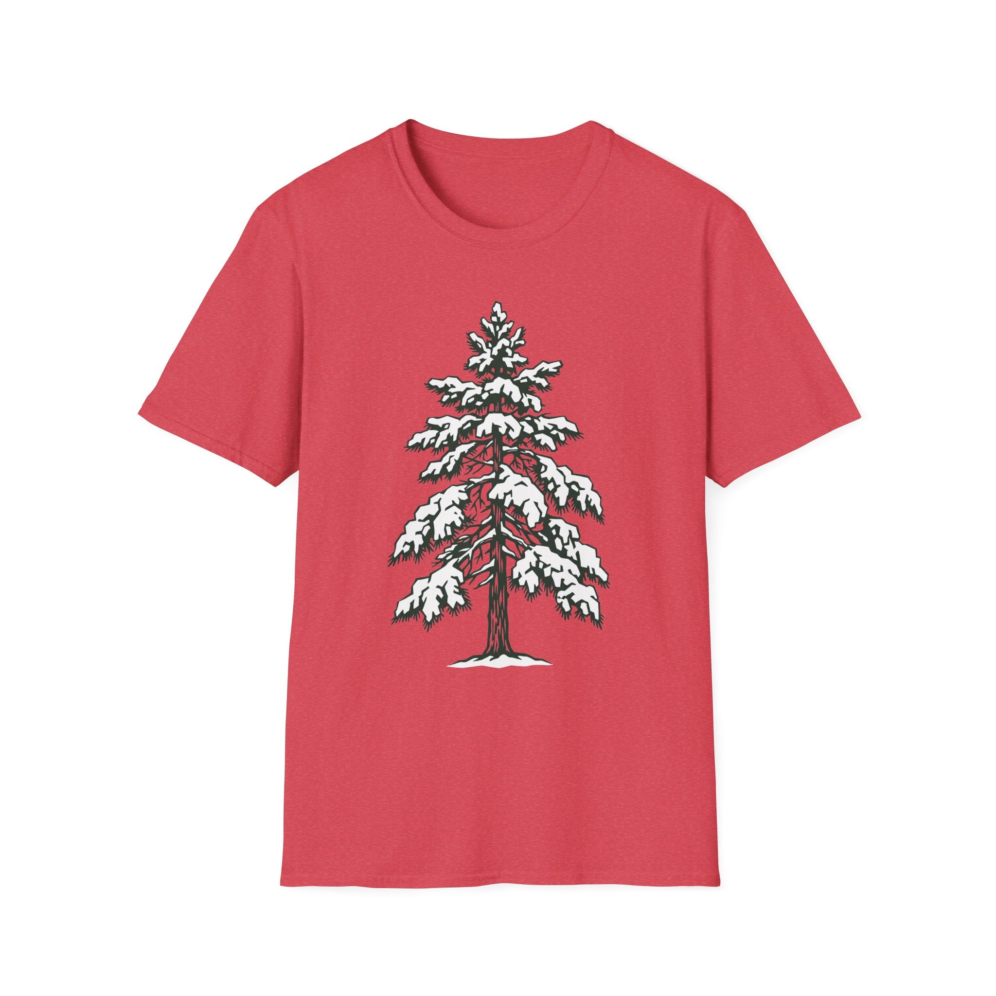Snowy pine tree graphic T-shirt, red with snowy pine tree print
