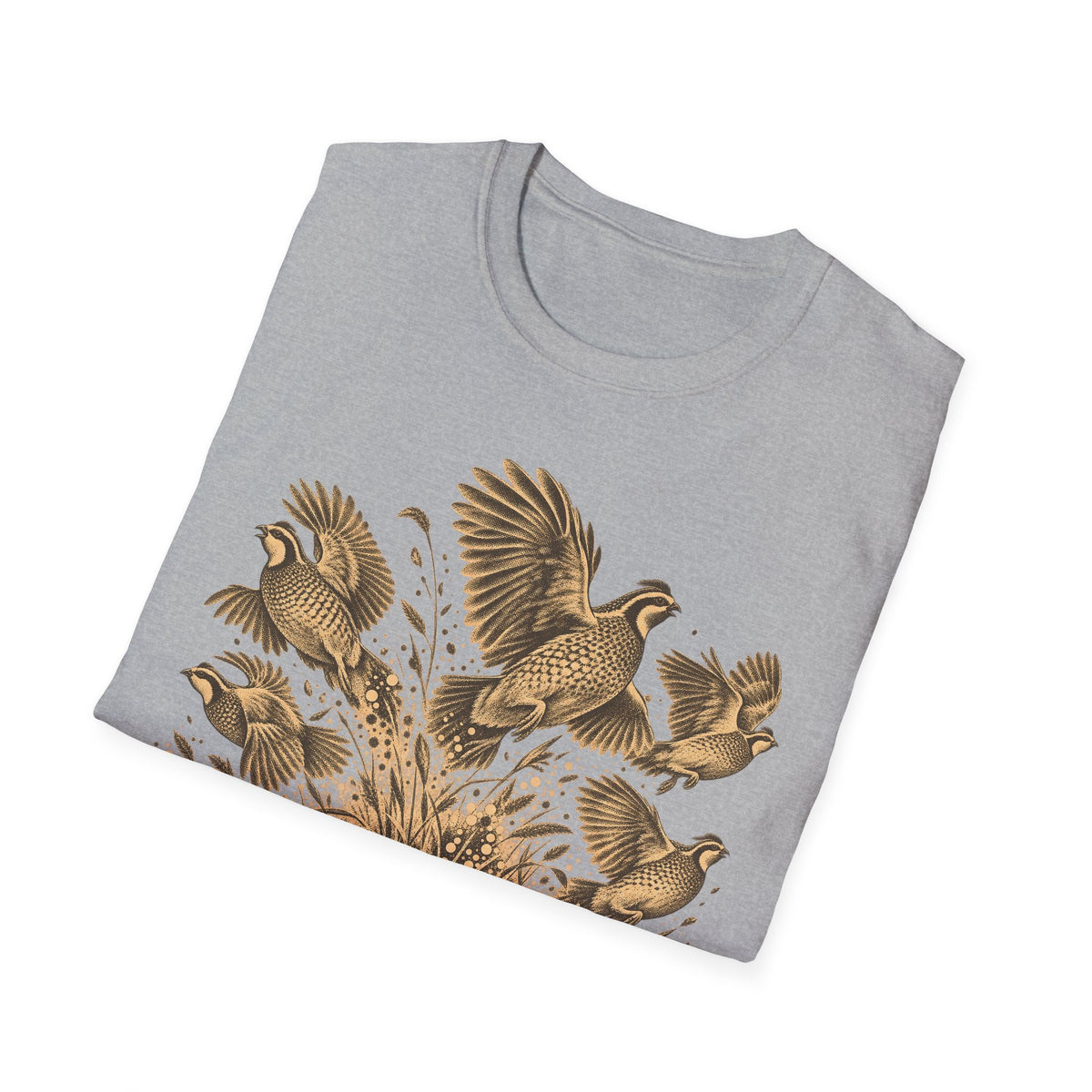 Light gray T-shirt with gold bird graphic across chest
