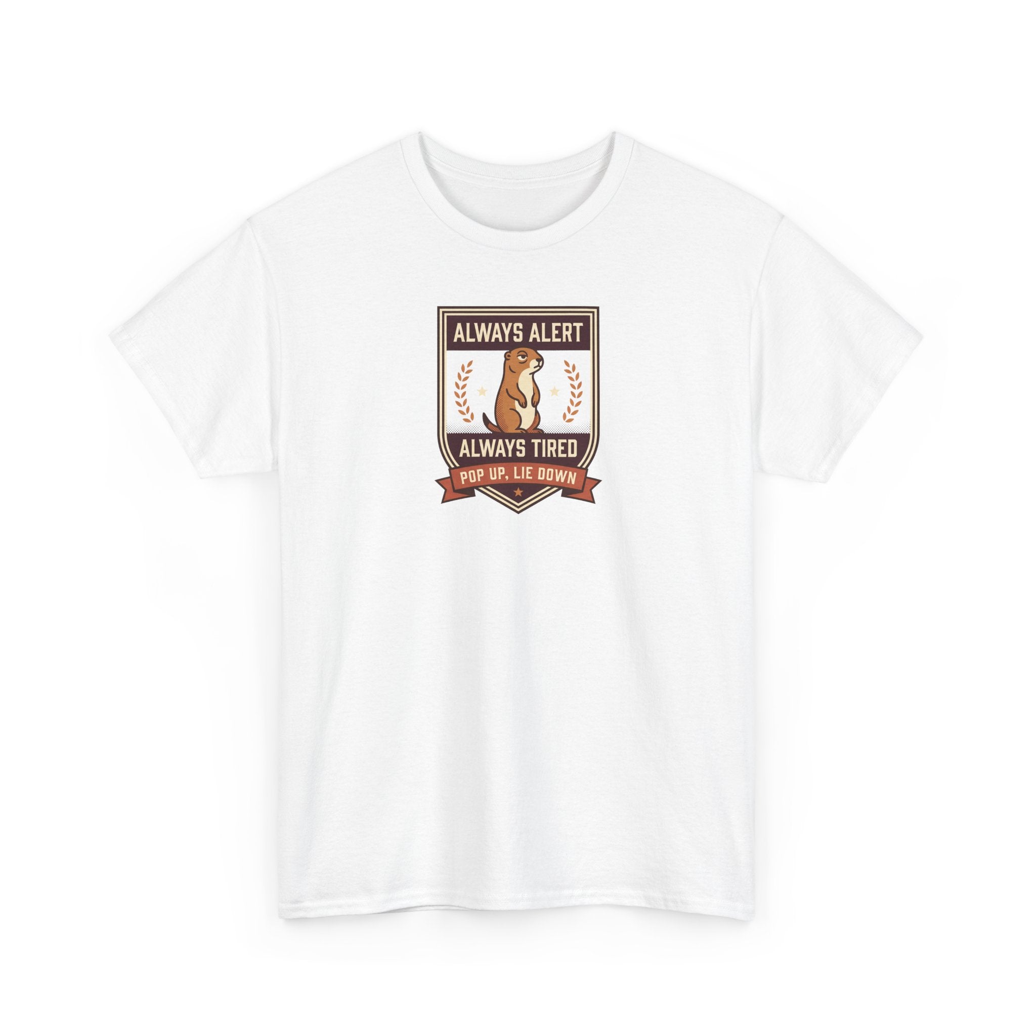 White crewneck T-shirt with badge logo print on chest