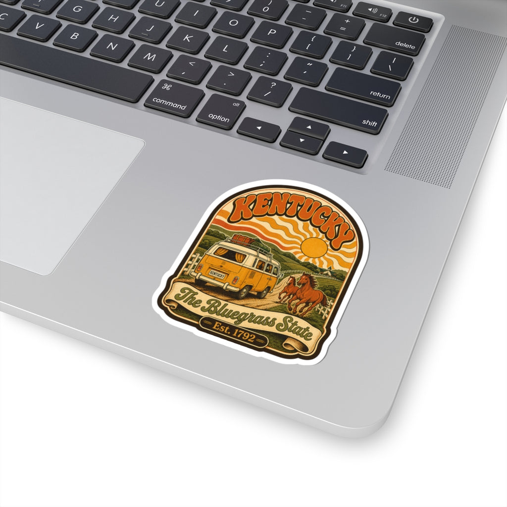Kentucky retro van and horse sticker placed on a laptop lid