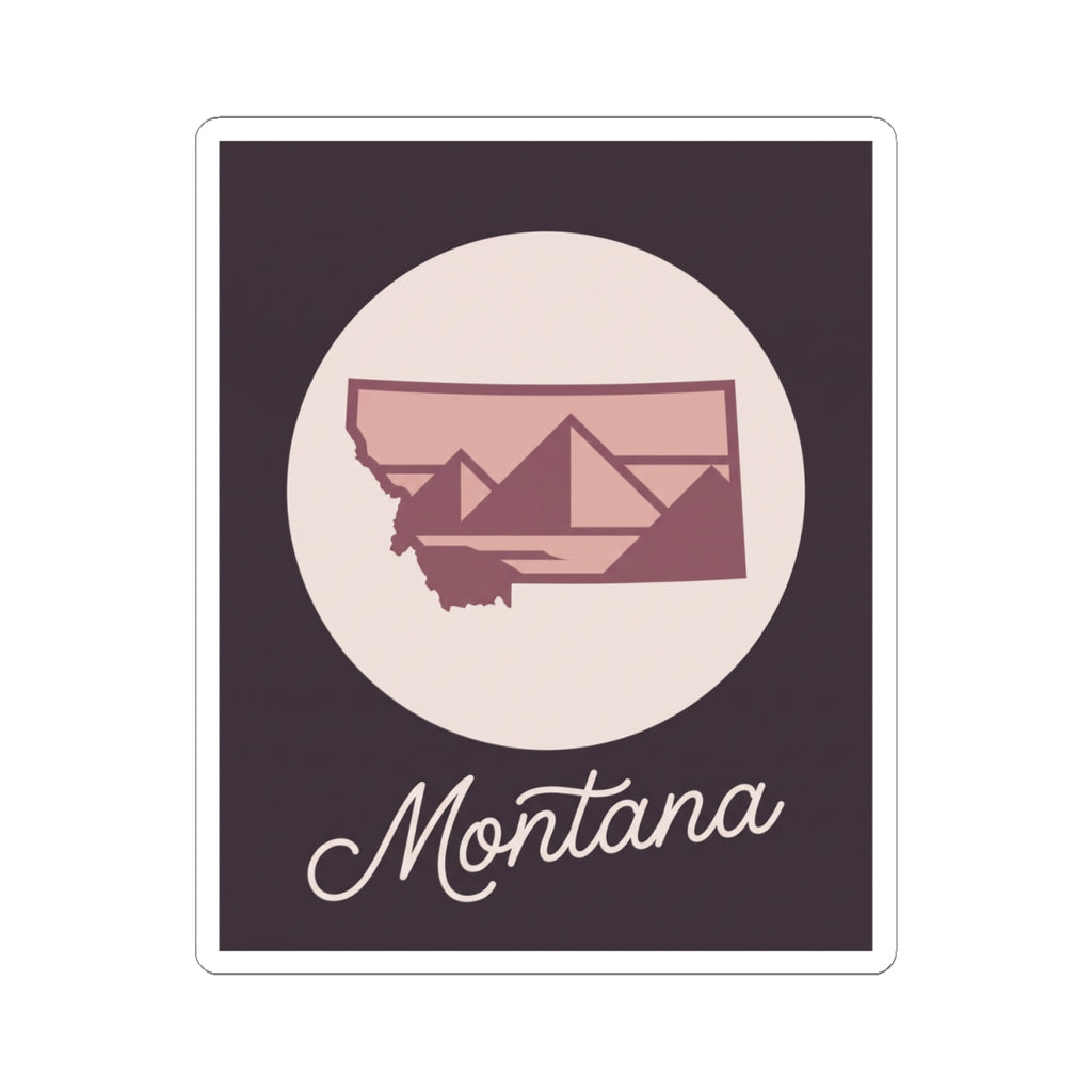 Montana kiss-cut decal showing state outline, mountains, and “Montana” lettering