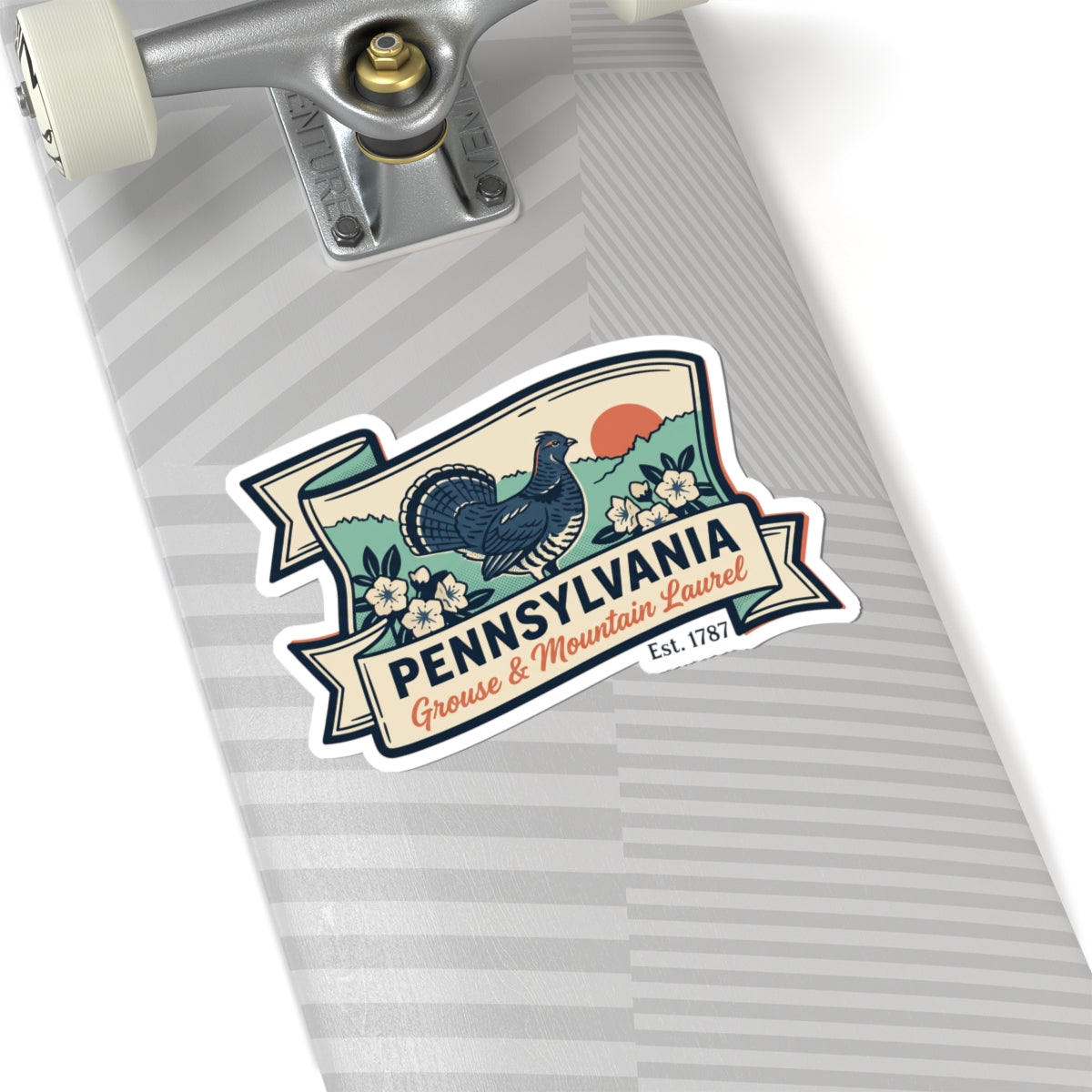 Pennsylvania grouse and mountain laurel vintage badge vinyl sticker decal, kiss-cut white outline
