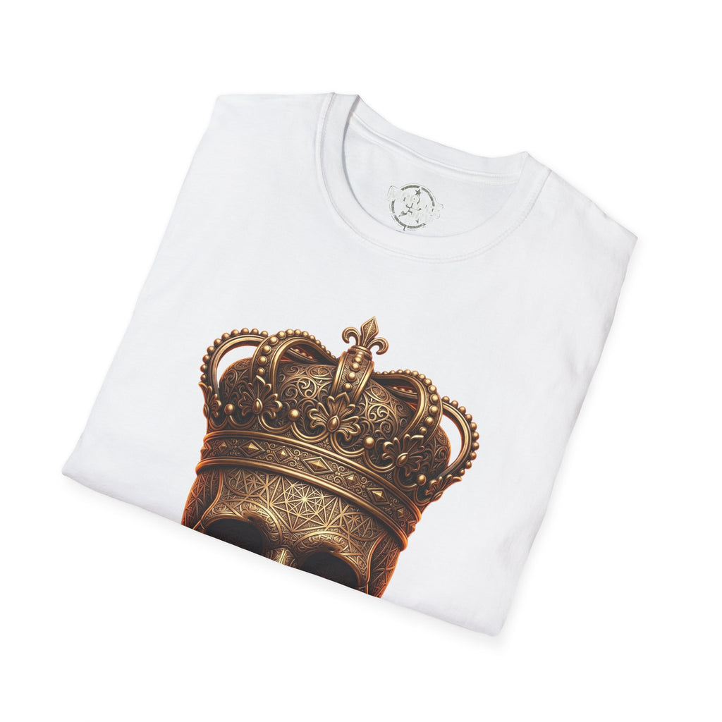 White gothic crown skull graphic on T-shirt front