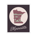 Minnesota state silhouette kiss-cut decal with circular lake graphic and “Minnesota” script