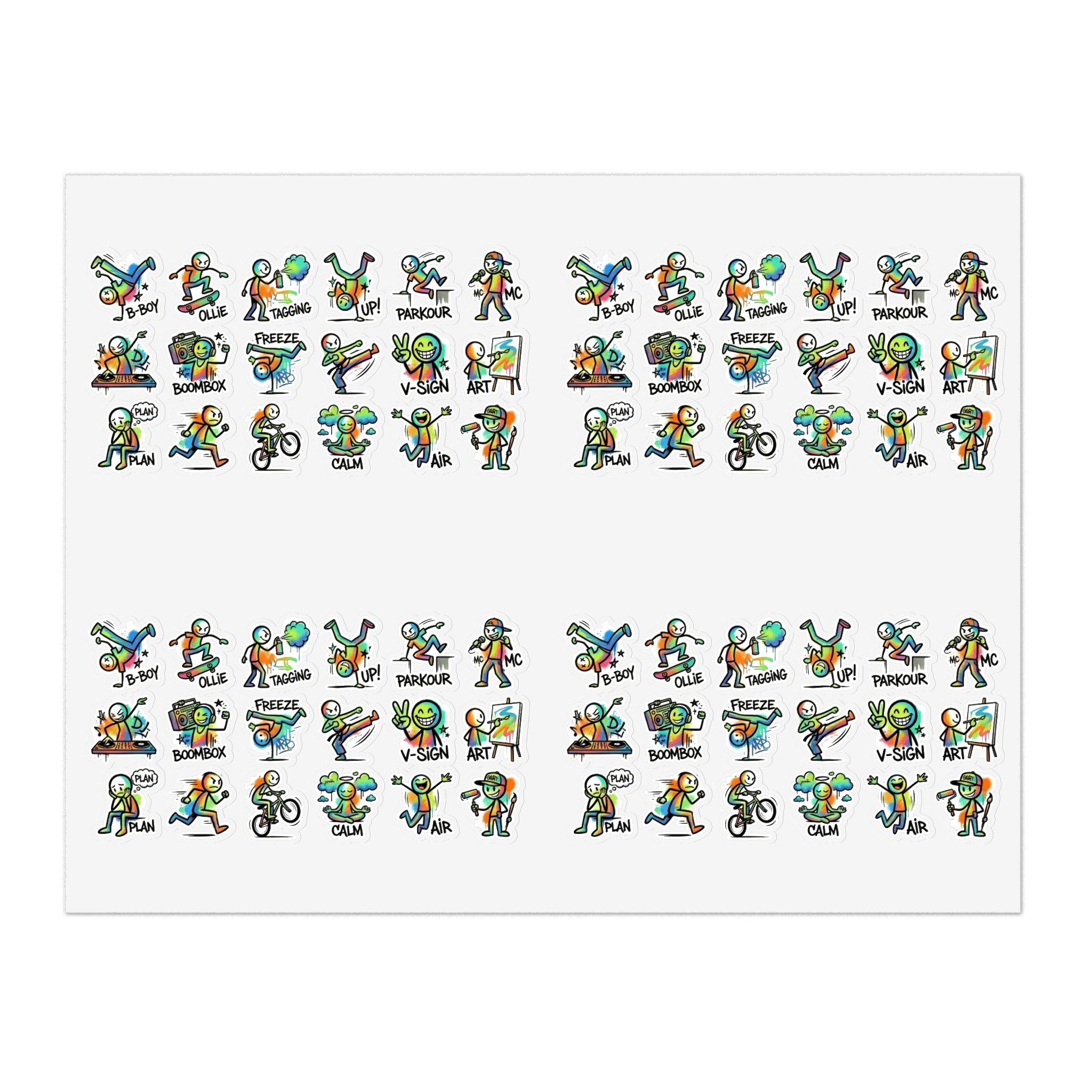 Mini Activity character sticker sheet with die-cut skating, training, and workout icons