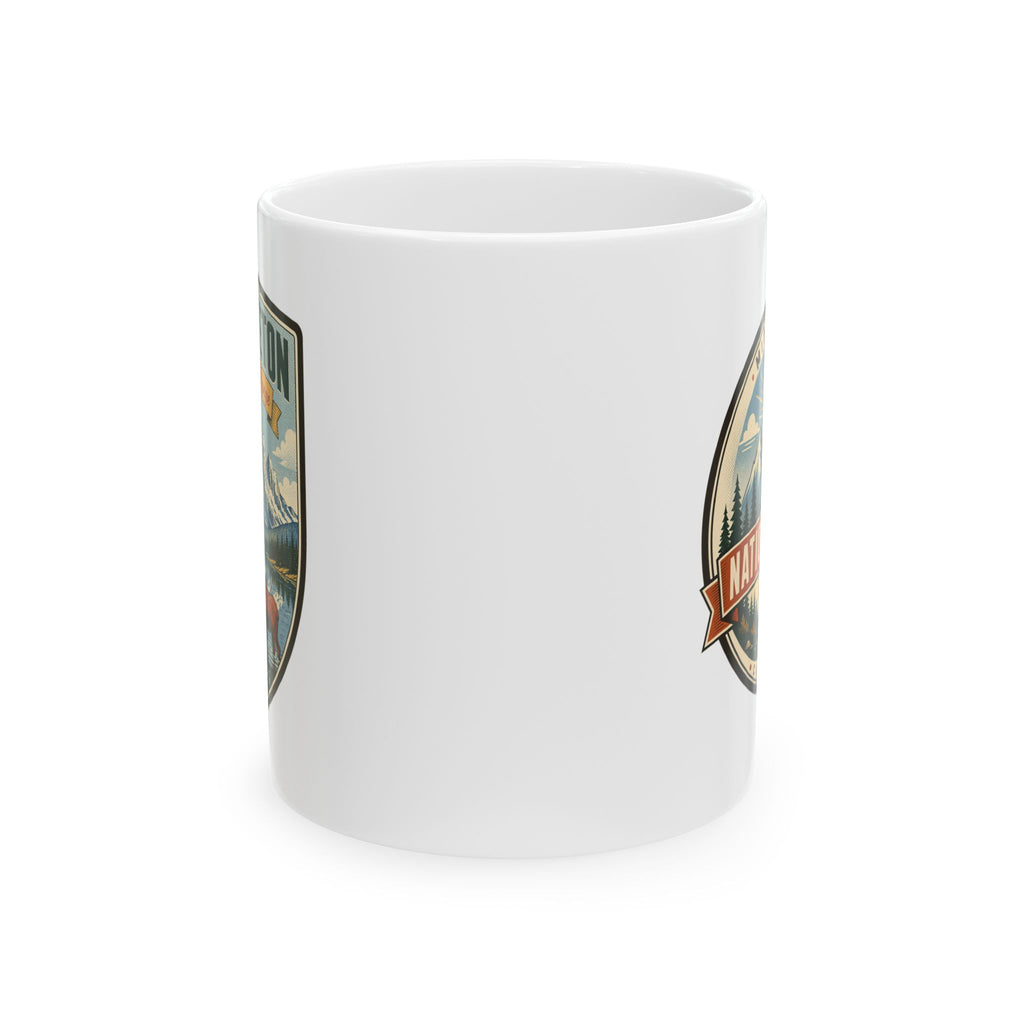 White ceramic mug with side Grand Teton mountain park graphic