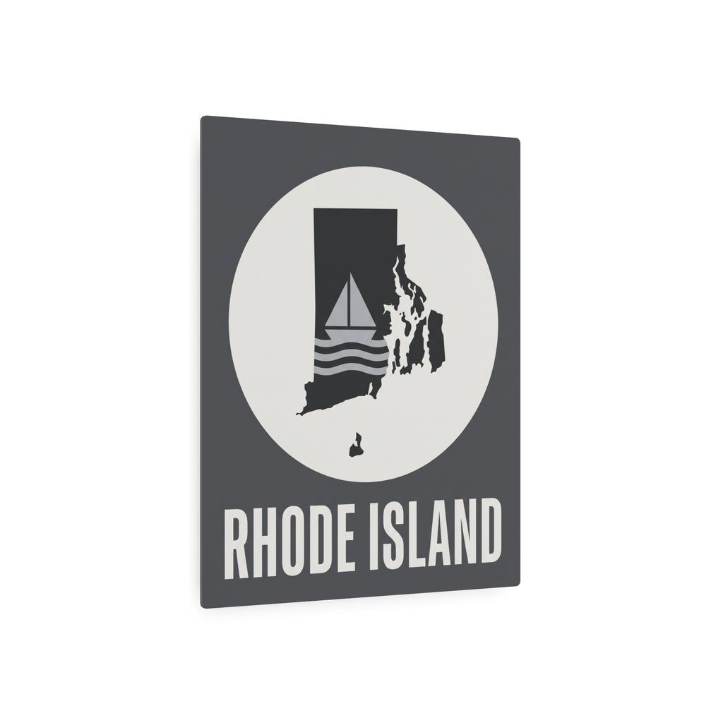 Square metal art sign featuring Rhode Island sailboat silhouette in white circle with "RHODE ISLAND"