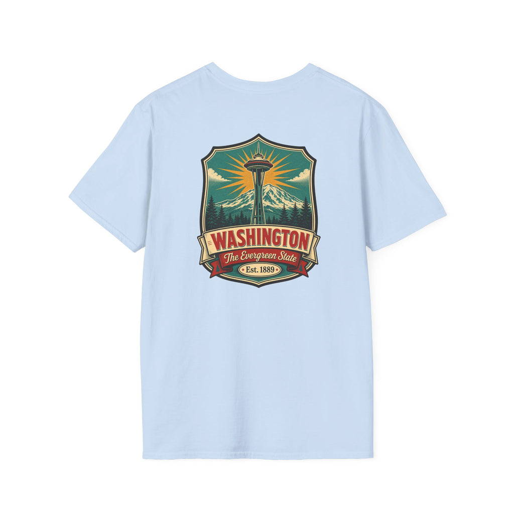 Light blue T-shirt with Washington lighthouse graphic on front
