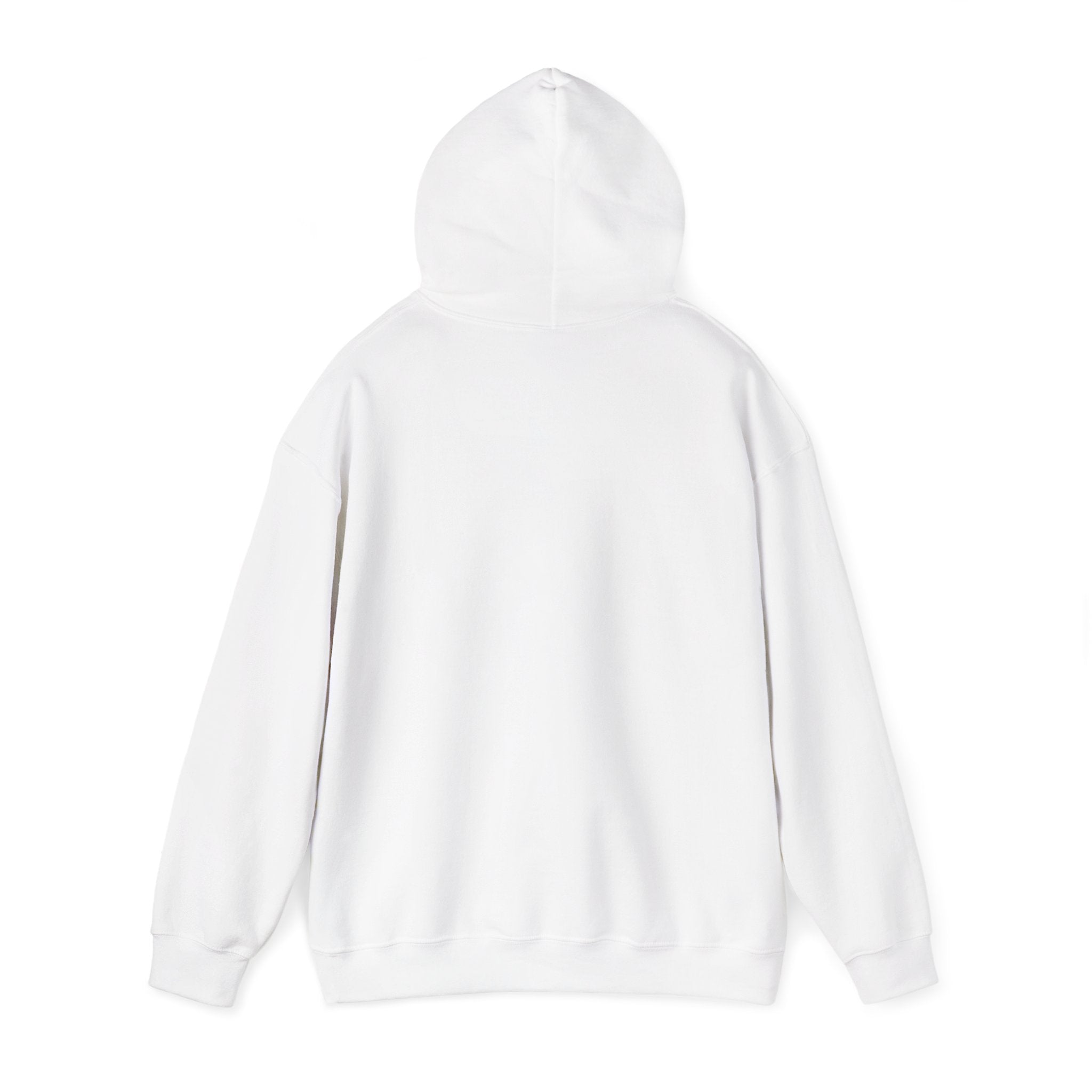 White hoodie back view with pullover hood and drawstring