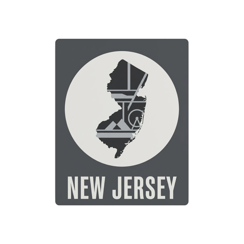 New Jersey metal wall art sign with state silhouette in circle and 'NEW JERSEY' text