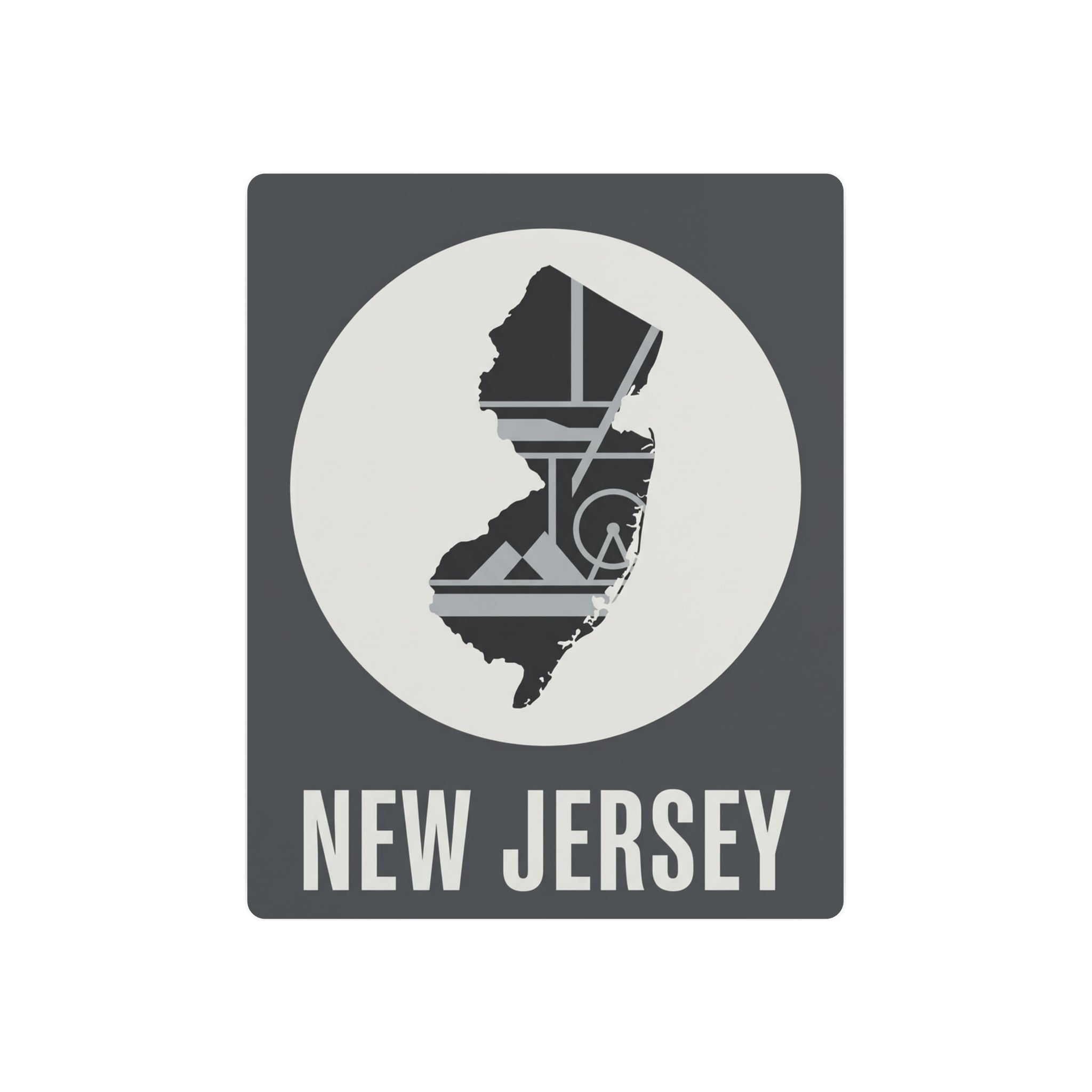New Jersey metal wall art sign with state silhouette in circle and 'NEW JERSEY' text