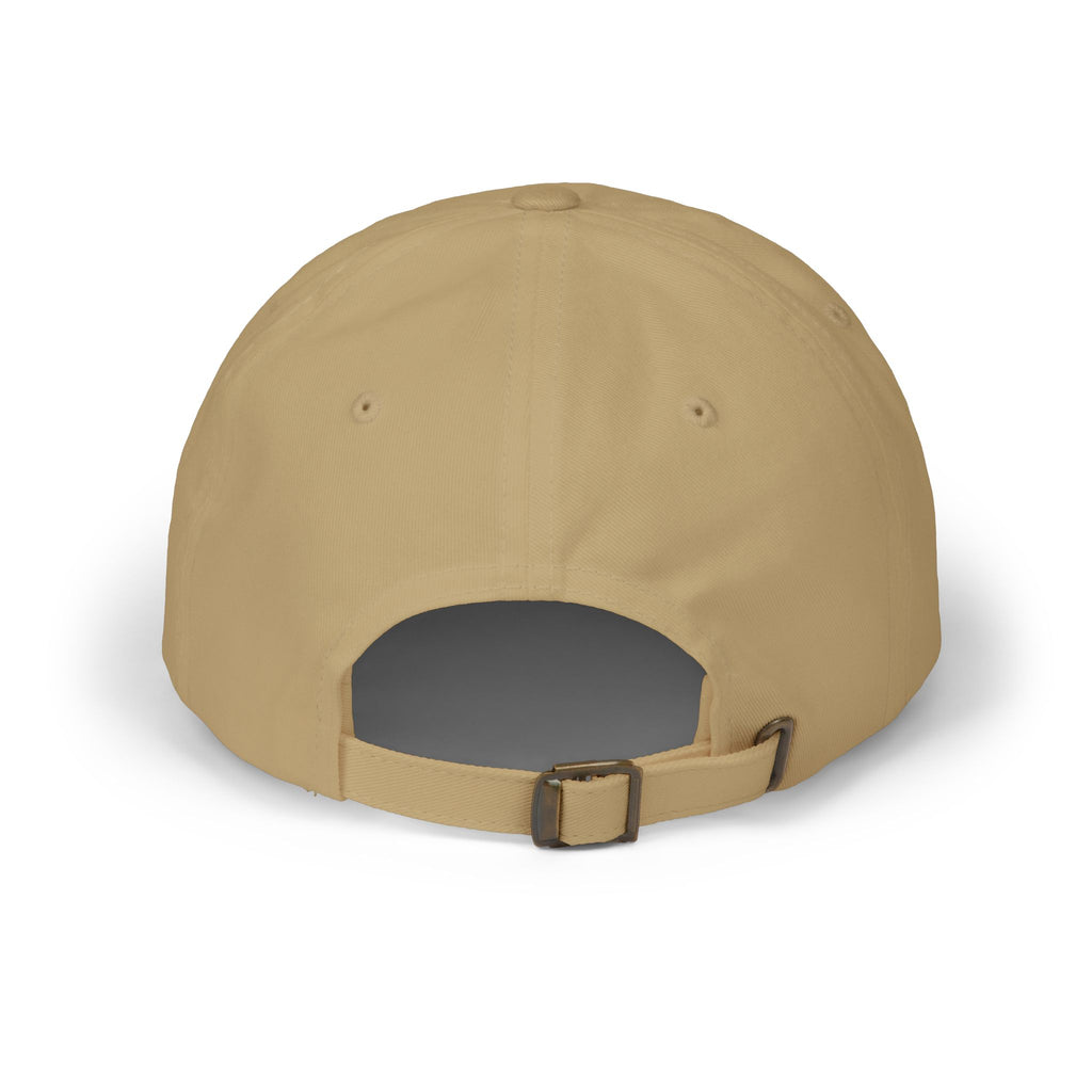 Beige baseball cap with front strap and dark interior at the opening