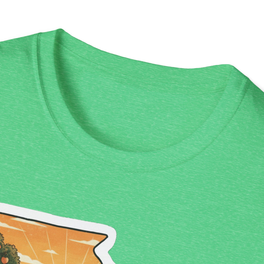 Bright green crew neck T-shirt, close-up of neckline