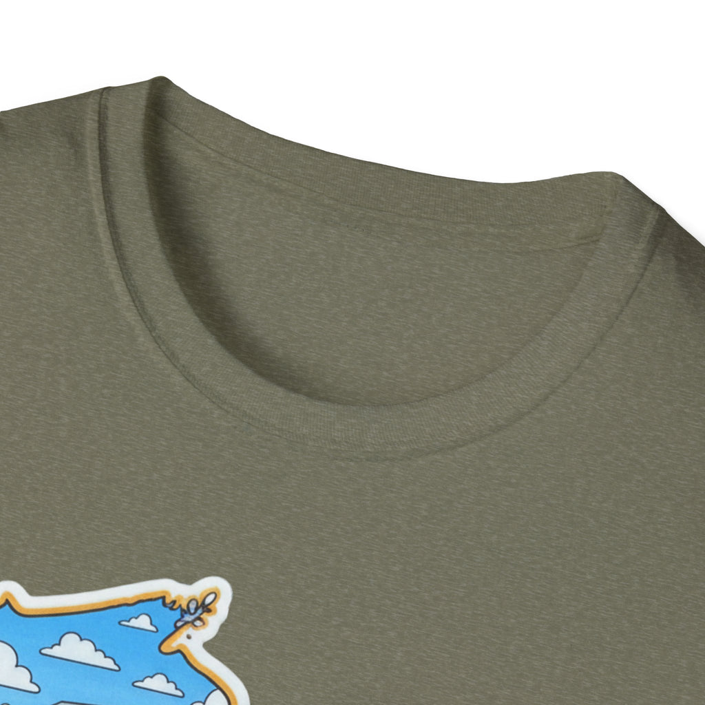 Olive green T-shirt crew neck close-up, soft knit fabric texture