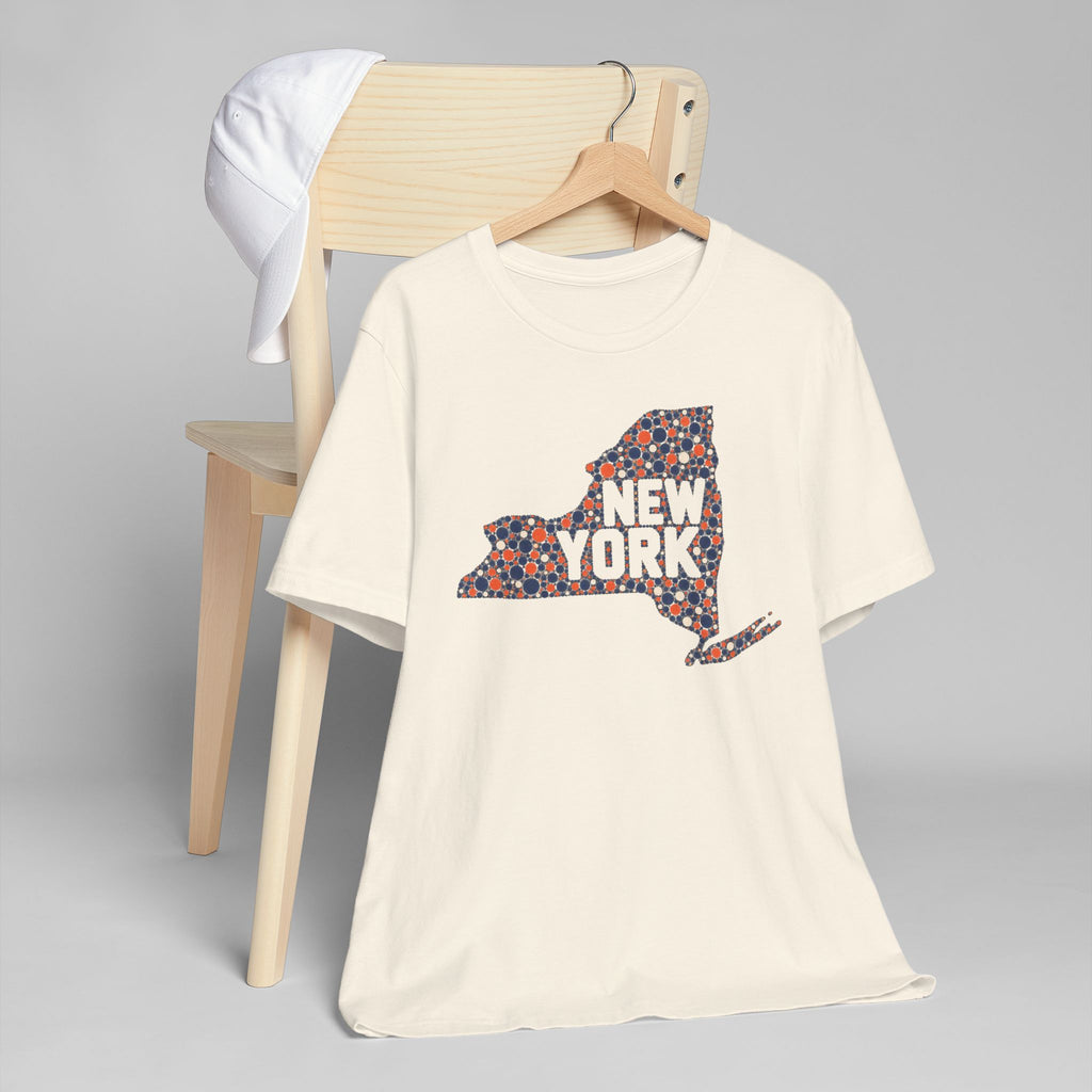 Cream crewneck T-shirt with dotted New York state graphic