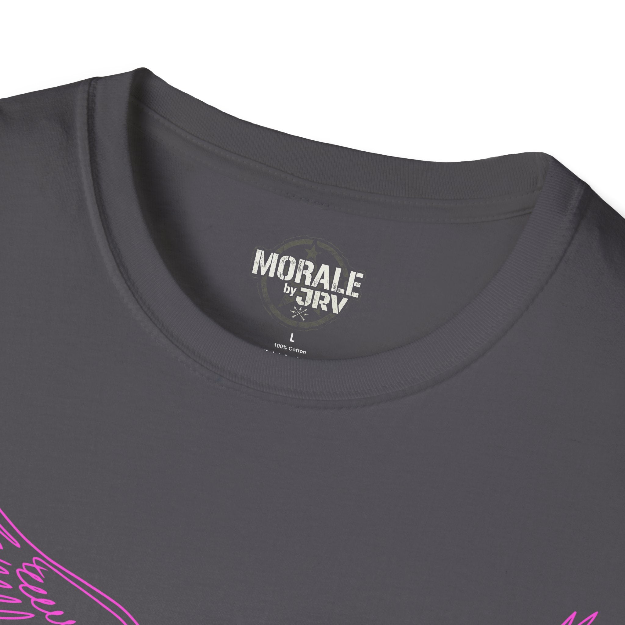 Heathered charcoal T-Shirt with brand logo at the back neck and partial magenta eagle lines