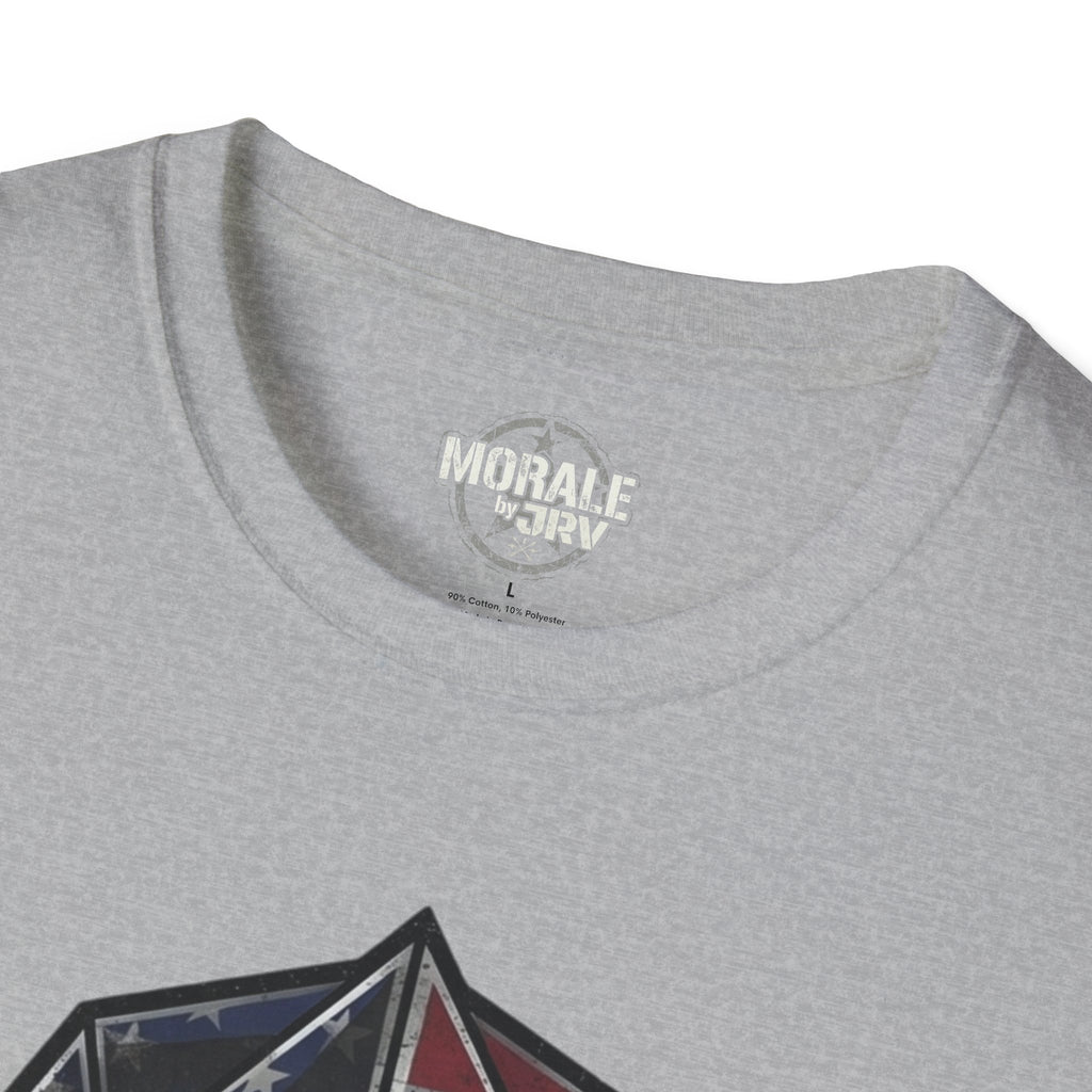 Sport grey t-shirt close-up of neck label and logo