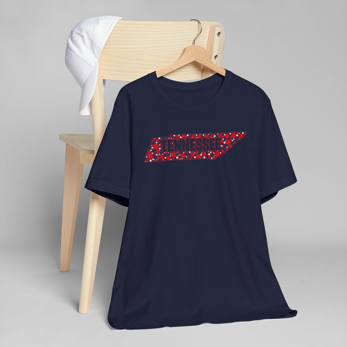 Navy crew-neck t-shirt with red and blue Tennessee graphic