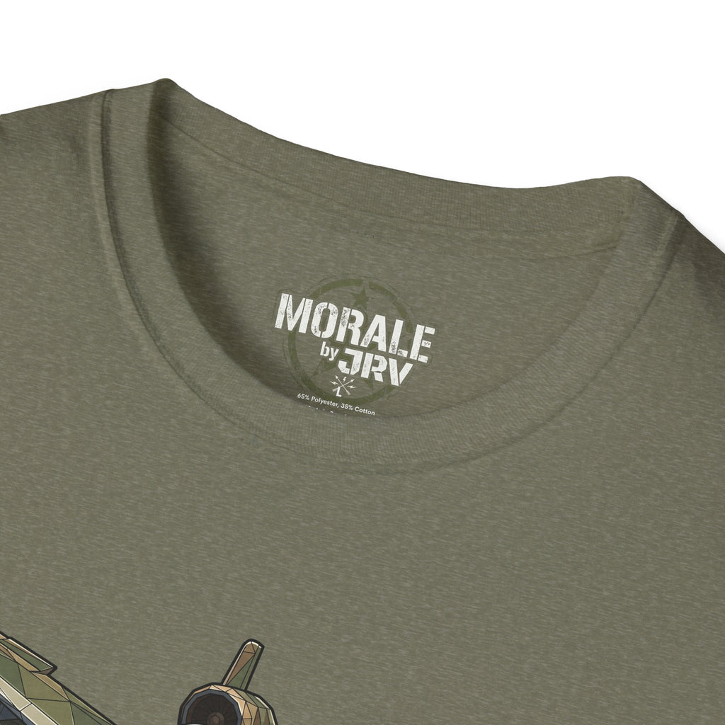 A-10 Warthog T-shirt, olive green collar with MoralE by TRV logo