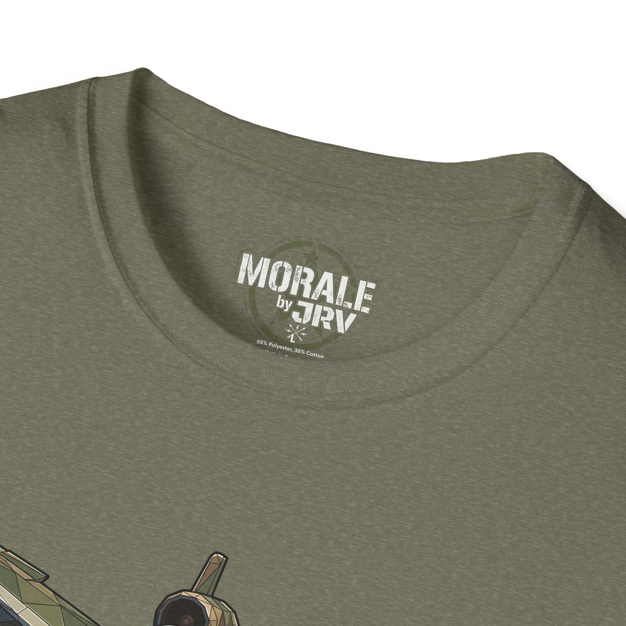 A-10 Warthog T-shirt, olive green collar with MoralE by TRV logo