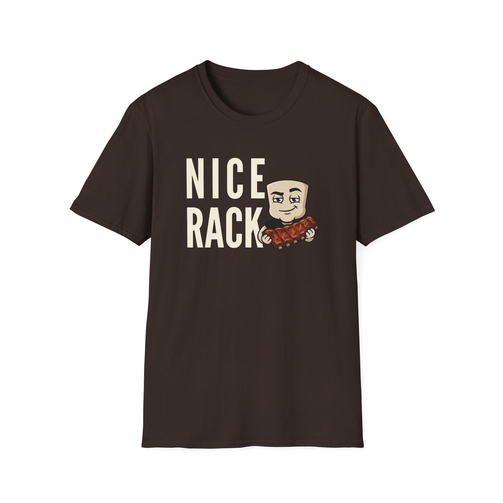 Nice Rack graphic T-shirt, dark brown, crew neck, short sleeves, front ribs slogan graphic