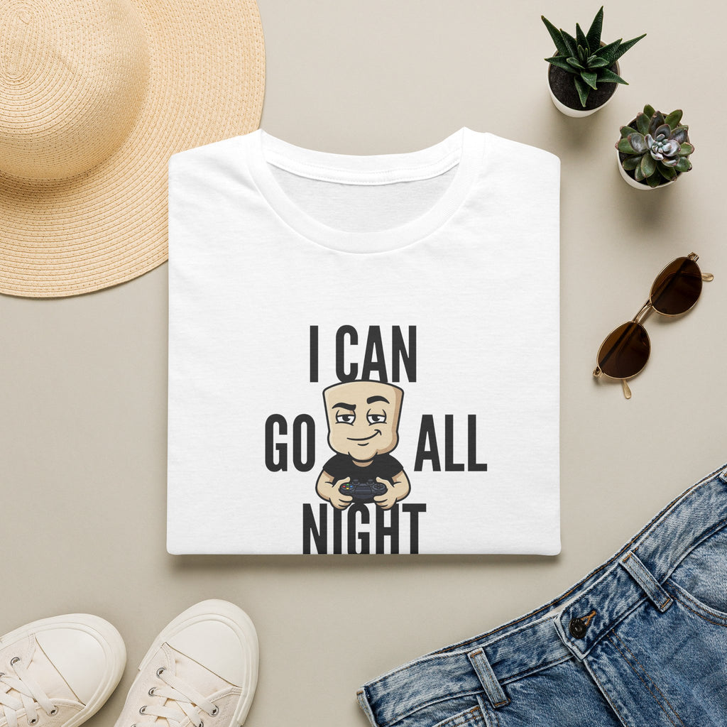 White T-shirt with gamer controller quote graphic, crew neck short sleeves