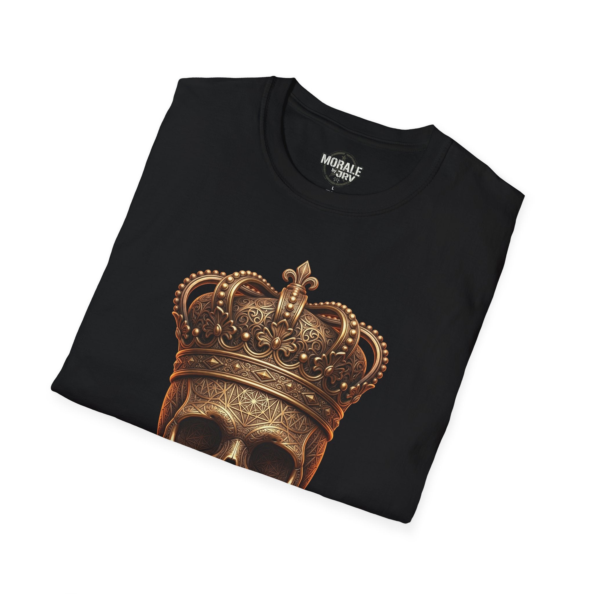 Crowned Skull T-Shirt with gold royal crown skull graphic, black