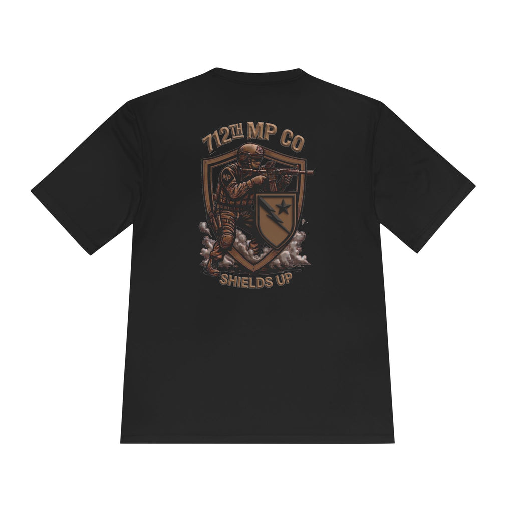Black tactical T-shirt with back graphic 'Shields Up' logo