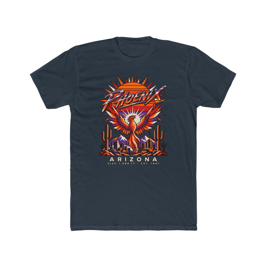Navy/dark blue crew-neck T-shirt with colorful phoenix-and-cactus Arizona graphic
