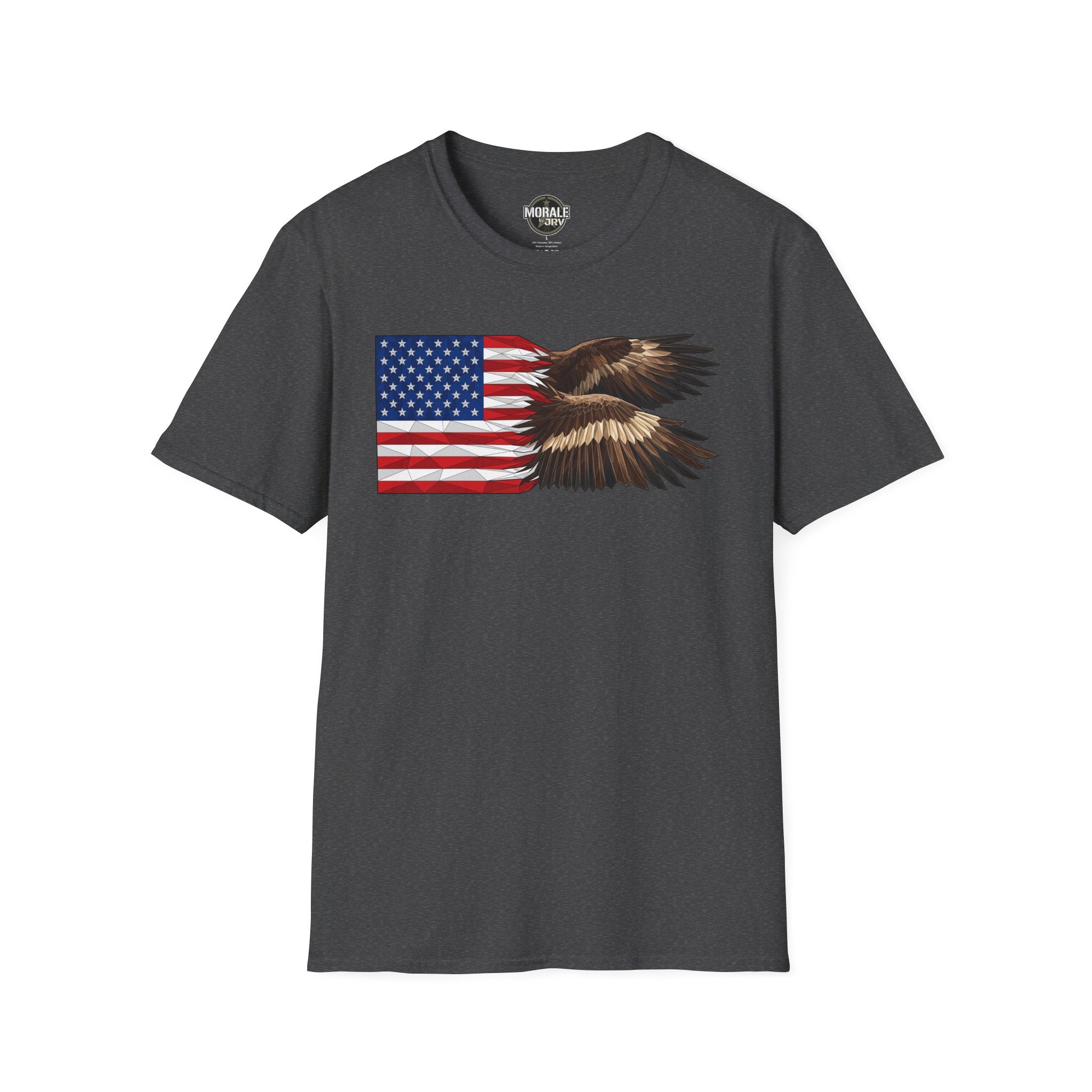 Patriotic eagle flag T-shirt in dark heather with wings graphic