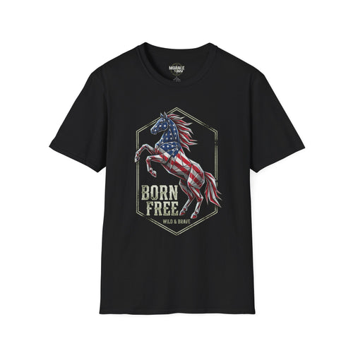 American flag horse T-shirt, black with "Born Free" graphic