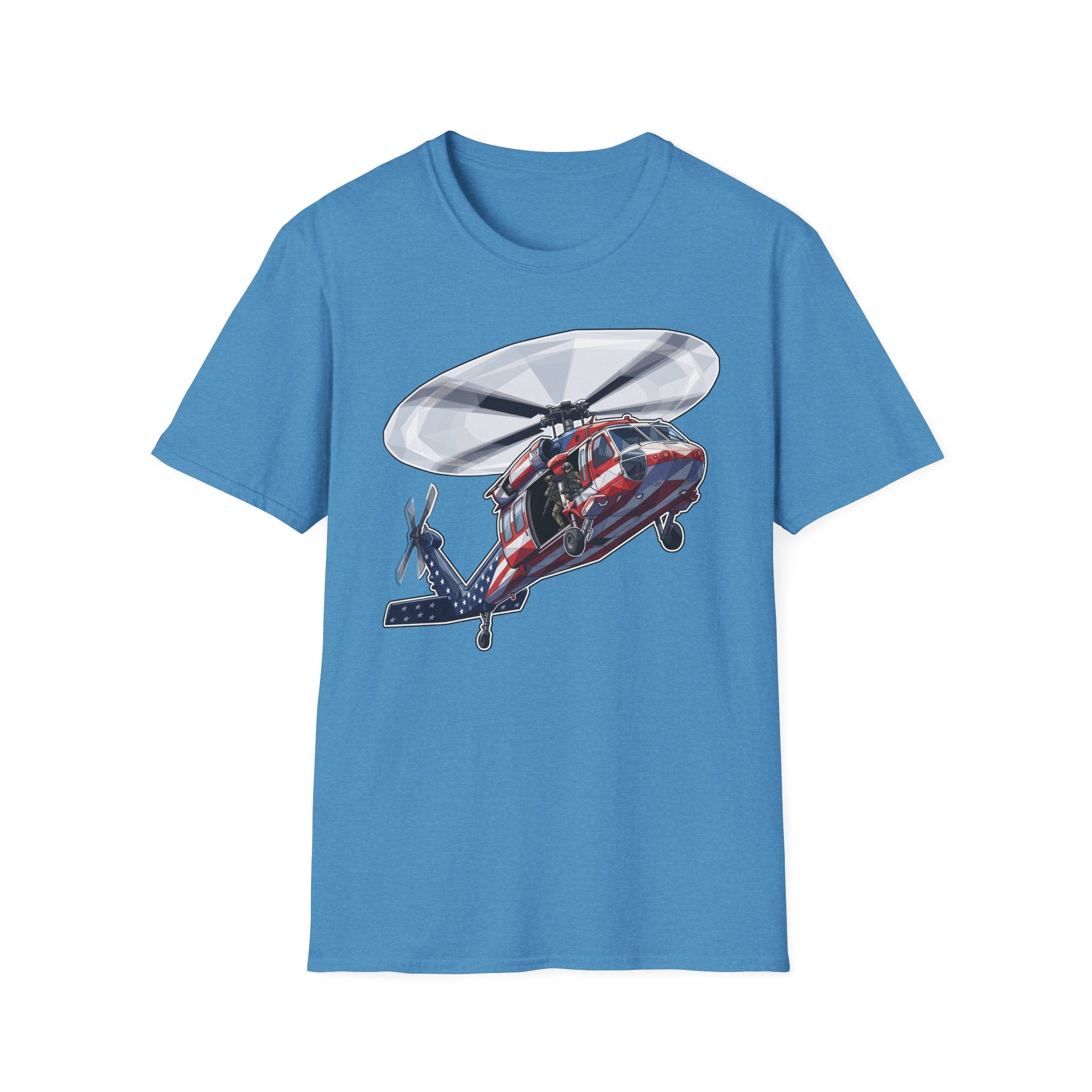 Heather Sapphire rescue helicopter T-shirt with front helicopter graphic