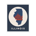 Square kiss-cut Illinois sticker featuring navy state, red skyline bars, and bold ILLINOIS lettering