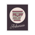 Arkansas state vinyl decal sticker with circular emblem and maroon stripes, 'Arkansas' script