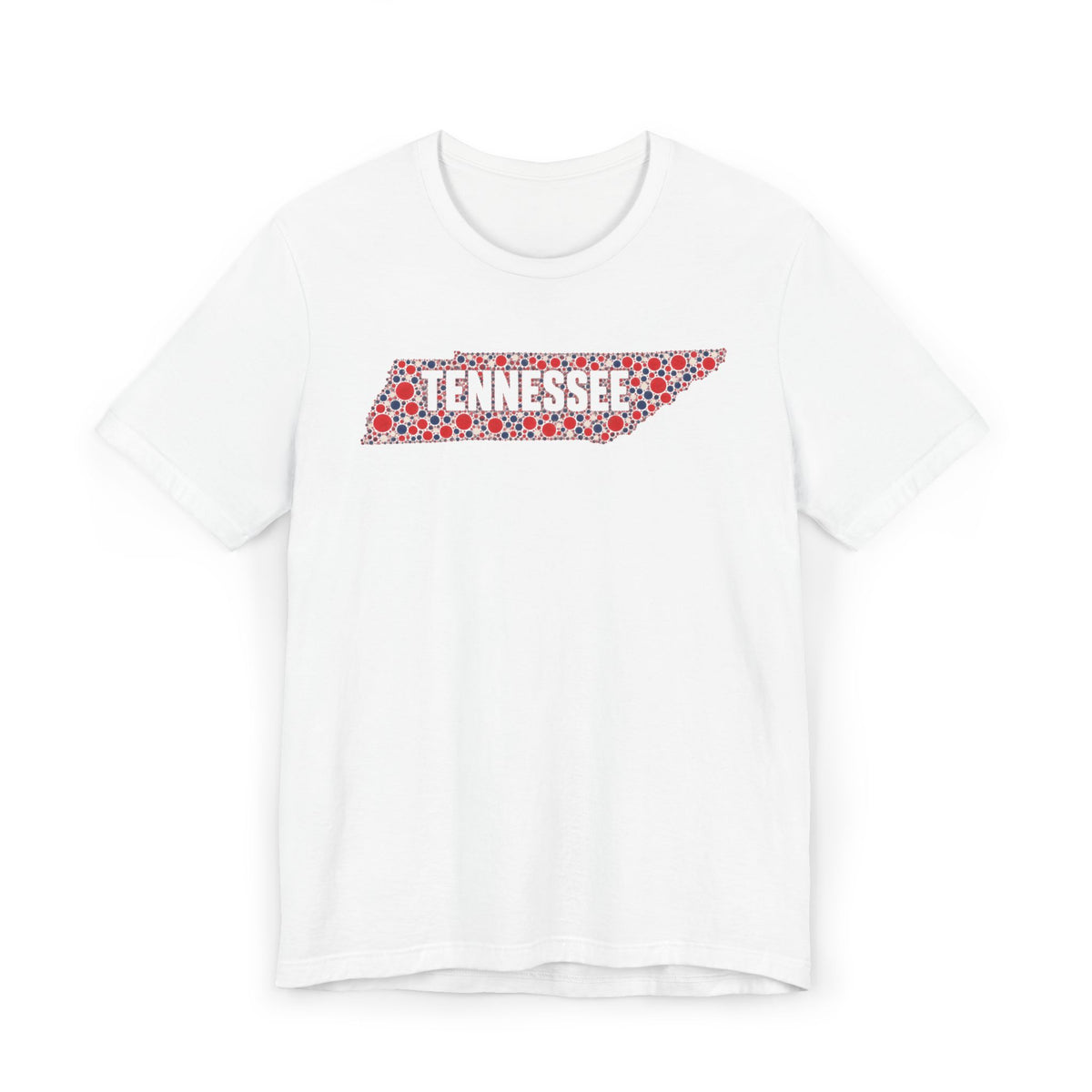 White t-shirt with colorful floral Tennessee state outline graphic across chest
