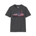 Dark Heather T-shirt with American-flag military tank graphic on the chest