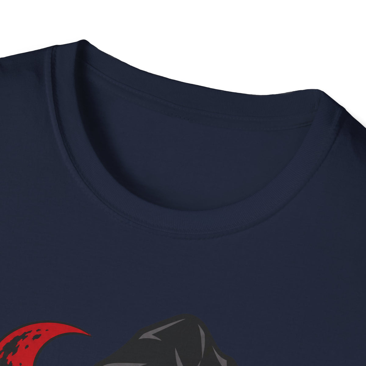 Navy t-shirt close-up showing crew neck and smooth fabric