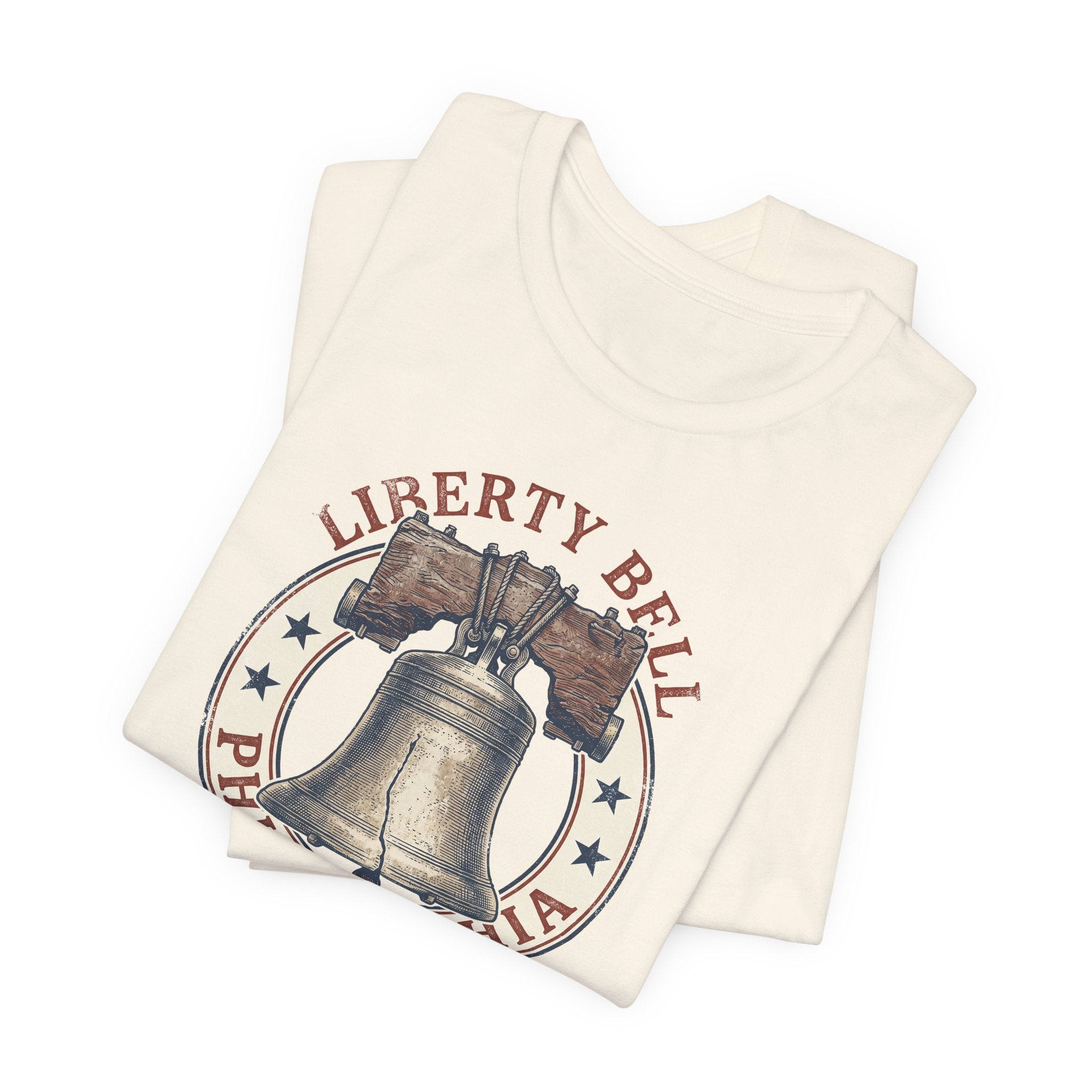 Cream crewneck T-shirt with Liberty Bell graphic print on the chest