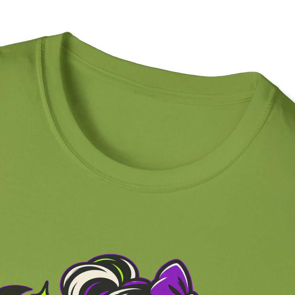 Green T-shirt crew neckline with soft ribbed trim, no graphic visible
