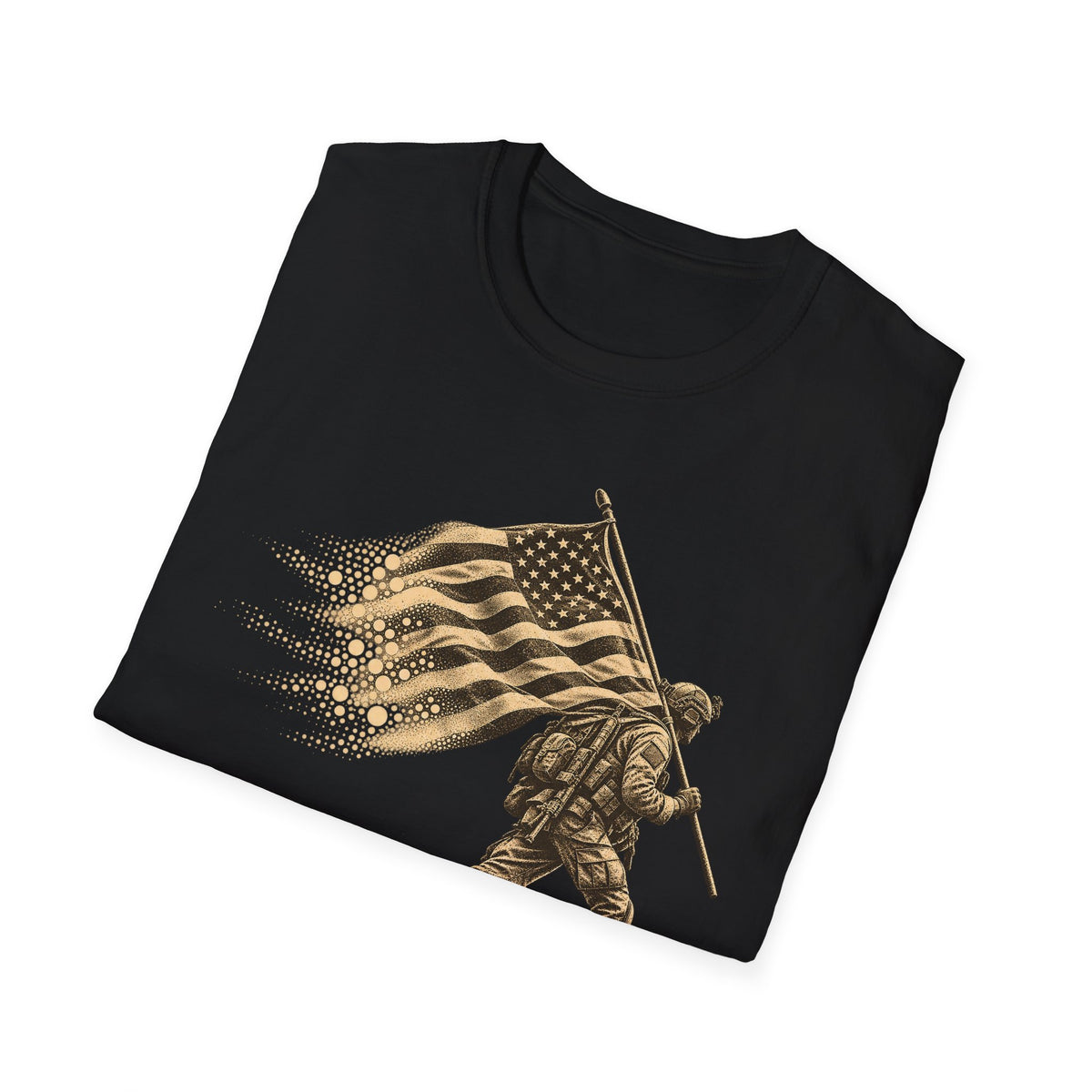 Carry the Colors graphic soldier T-shirt, black with flag-bearer front print