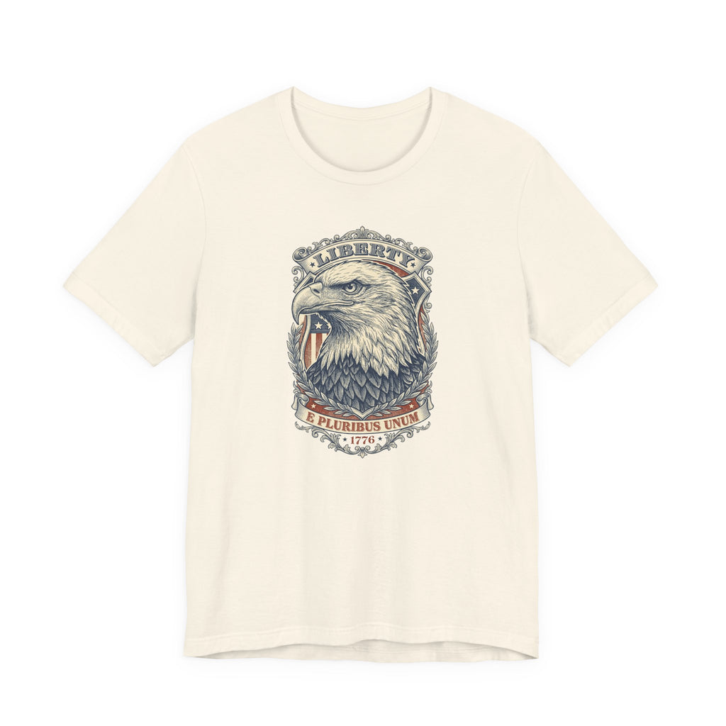 Eagle graphic tee in natural/off-white with Liberty badge and bald eagle head print