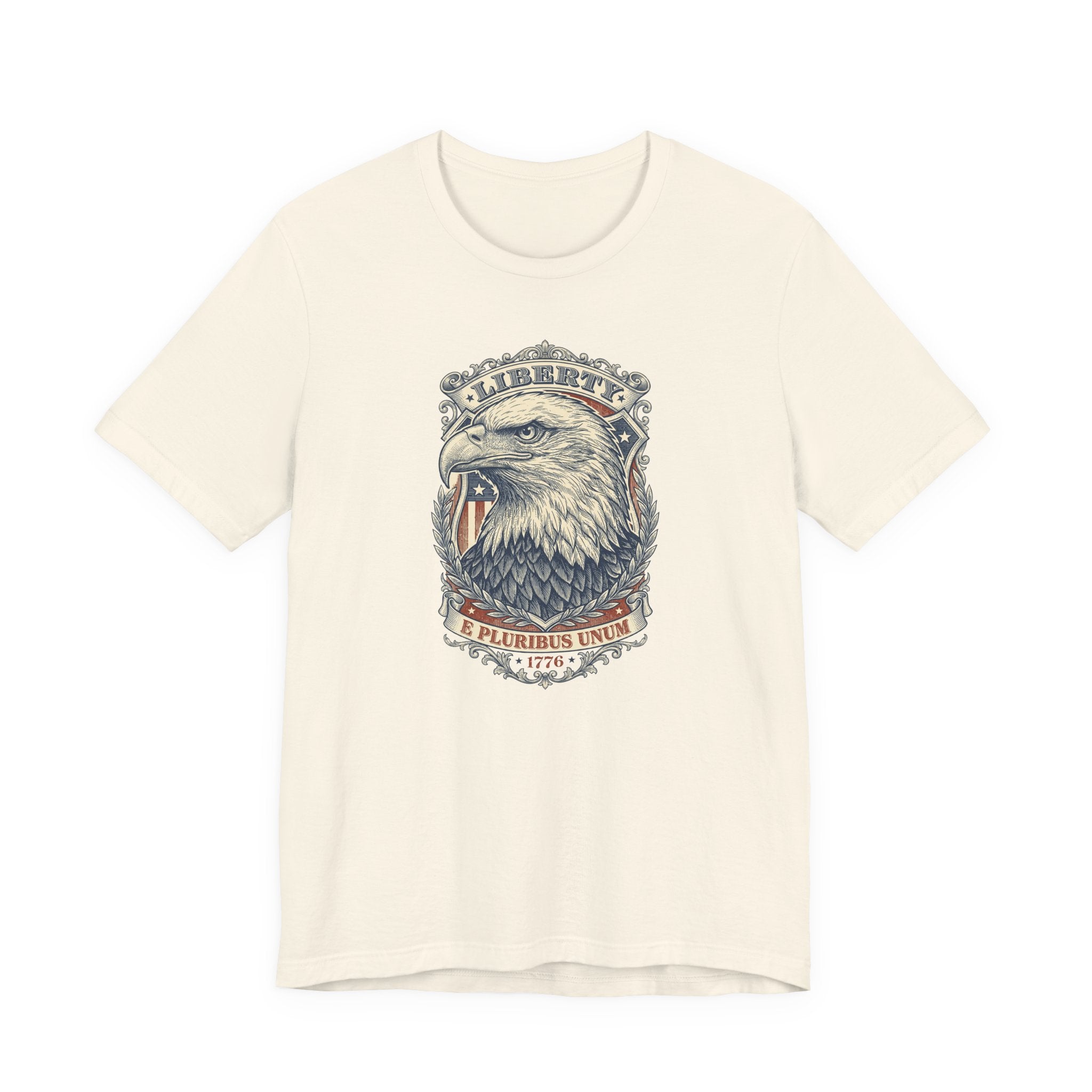 Eagle graphic tee in natural/off-white with Liberty badge and bald eagle head print