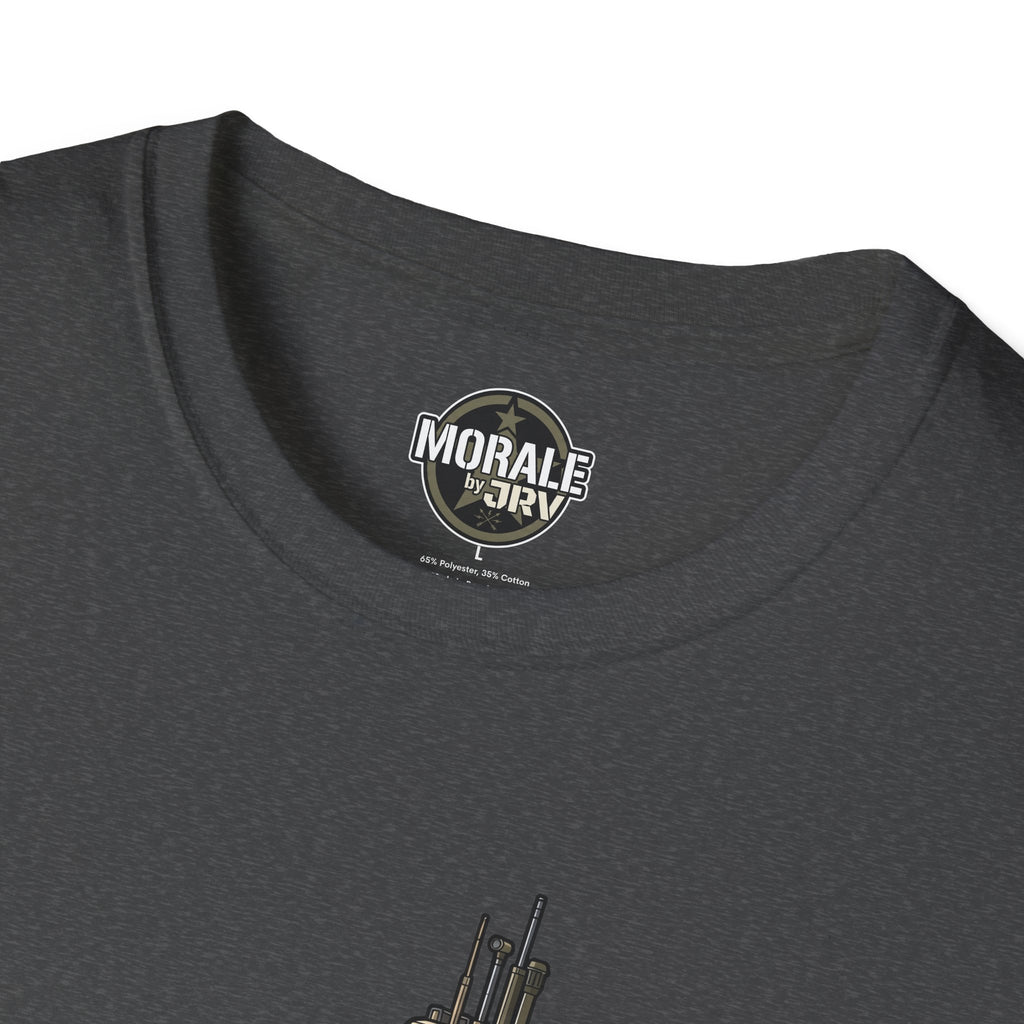 Dark gray crew-neck T-shirt with round neck logo