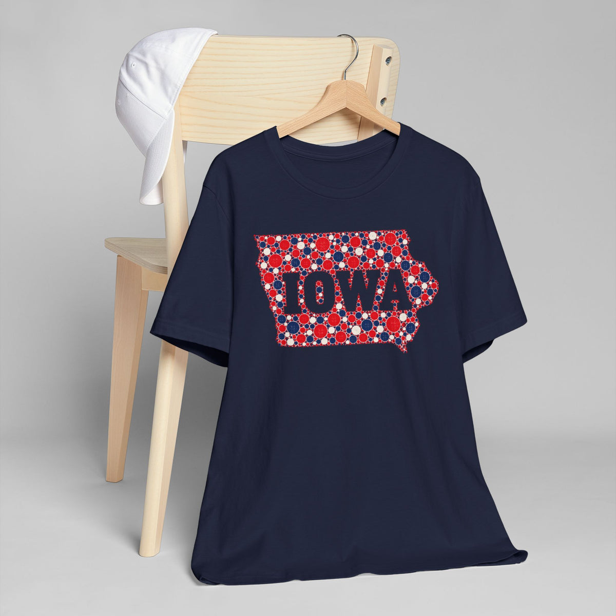 Iowa State Floral Pattern T-Shirt | Red White and Blue Iowa Outline Graphic Tee