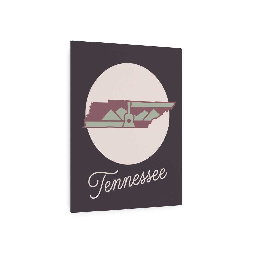Tennessee metal wall art, dark mauve square with Tennessee script and circular state emblem